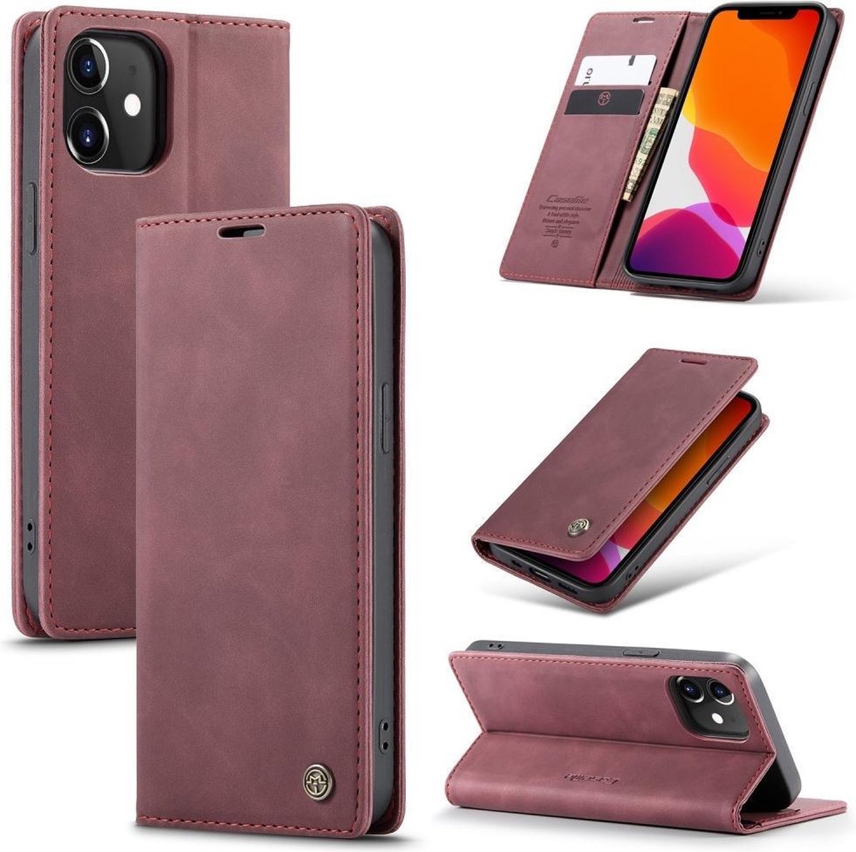 CaseMe Book Case - Geschikt voor iPhone 12 Mini Hoesje - Bordeaux
