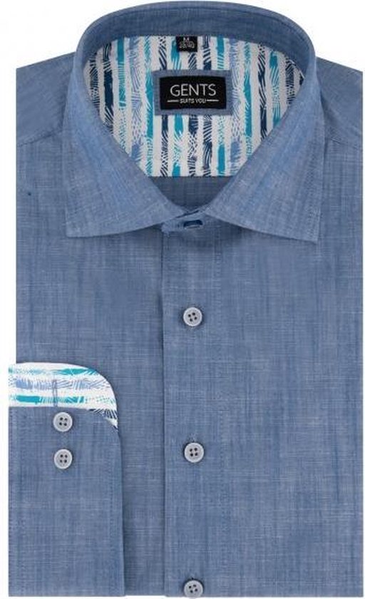 Gents - Overhemd linnenlook blauw - Maat L