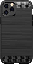 Shop4 - Geschikt voor iPhone 12 Hoesje - Zachte Back Case Brushed Carbon Zwart
