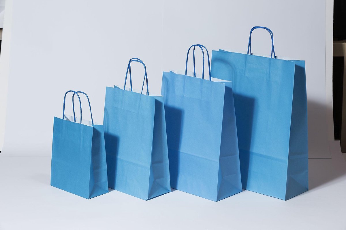 Draagtassen Papier Blauw 18+8x24cm Kraft Papier 100 grams (50 stuks)