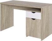 Bureau 1 deur 1 lade - Eiken en wit decor - B 120 x D 55 x H 75 cm - AUSTIN