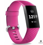 Siliconen Smartwatch bandje - Geschikt voor  Fitbit Charge 3 bandje wafel siliconen - fel roze - Maat: L - Strap-it Horlogeband / Polsband / Armband