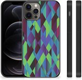 Smartphonehoesje met naam Geschikt voor iPhone 12 Pro Max TPU Silicone Hoesje met Zwarte rand Abstract Groen Blauw