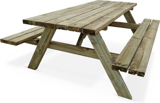 Parel vooroordeel gevoeligheid Picknicktafel van hout 180 cm met opklapbare houten banken, 6 plaatsen -  PANCHINA -... | bol.com