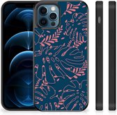 Silicone Back Cover iPhone 12 Pro | 12 (6.1") Telefoonhoesje met Zwarte rand Palm Leaves