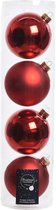 Decoris - 4 kerstballen kerstrood - glans en mat - 100 mm