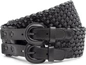 Thimbly Belts Zwarte gevlochten Dames riem - dames riem - 6 cm breed - Zwart - Echt Leer - Taille: 90cm - Totale lengte riem: 105cm
