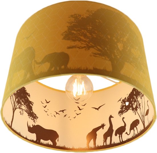 Olucia Safari - Kinderkamer plafondlamp - Geel - E27