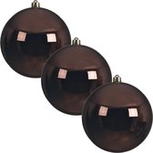 3x Grote donkerbruine kunststof kerstballen van 20 cm - glans - donkerbruine kerstballen - Kerstversiering
