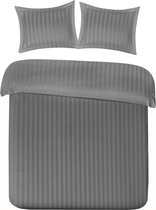 Luxe Katoen/Satijn Eenpersoons Dekbedovertrek Satin Stripe Grijs | 140x200/220 | Luxe En Comfortabel | Hoogwaardige Kwaliteit