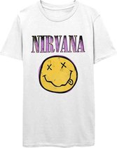 Nirvana Heren Tshirt -S- Xerox Smiley Pink Wit