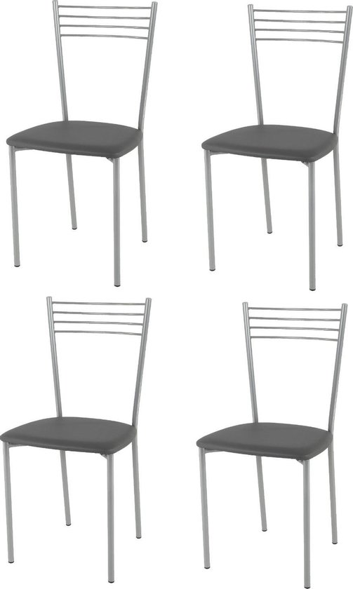 Foto: Tommychairs elena eetkamerstoelen set van 4 aluminium donker grijs kunstleer