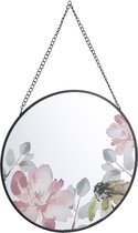 Mica Decorations Spiegel Met Bloemen Lita 25 Cm Glas Zwart/roze