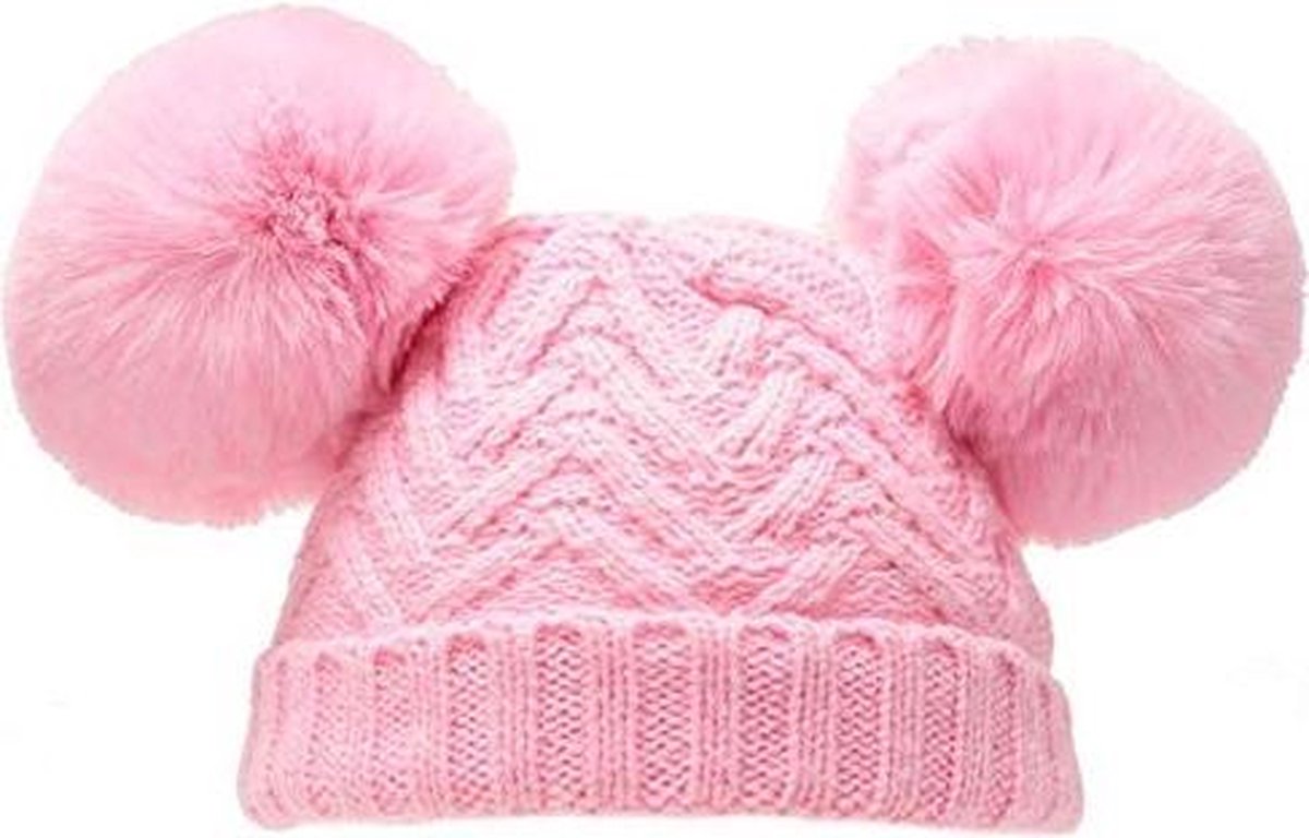 Soft Touch Babymuts Pompoms Chevron Acryl Roze Maat S