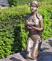 Decoratief Beeld - Bronzen Beelden: Meisje Met Duif/groen/naturel - Kunststof - Bronzart - Multicolor - 23 X 58 Cm