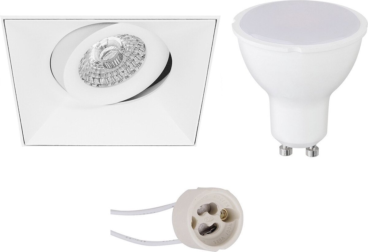 GU10 Inbouwspot Set - Mat Wit - Inbouw Vierkant - Trimless - Kantelbaar - Pragmi Nivas Pro - 4W - Warm Wit 3000K - 150mm