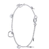 Lucardi Dames Zilveren enkelband met hartjes - Accessoire - 925 Zilver - Zilverkleurig - 26 cm