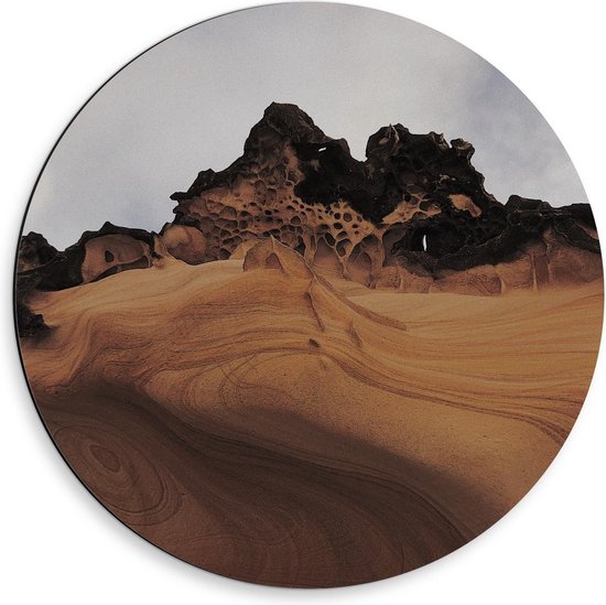 Dibond Wandcirkel - Rotsen in Woestijn - 50x50cm Foto op Aluminium Wandcirkel (met ophangsysteem)