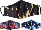 3 stuks Herbruikbare Mondkapje - Valve mondmasker camouflage mix kleuren