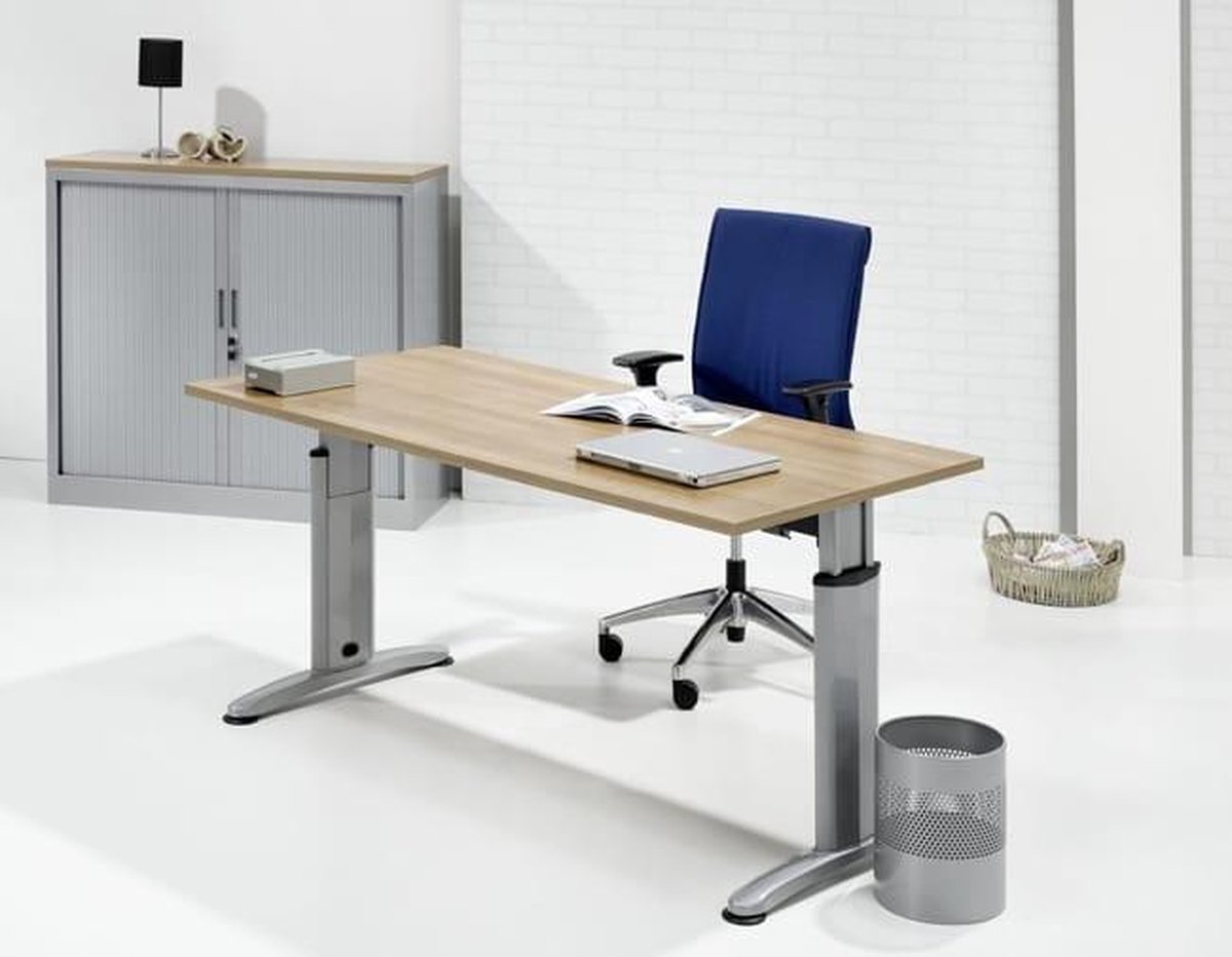 ABC Kantoormeubelen Hoogte verstelbaar bureau T- Poot Work breed 120CM diep 60CM bladkleur Licht Eiken framekleur Antraciet (Ral 7016) Antraciet (Ral 7016)/Licht Eiken
