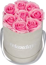 Relaxdays flowerbox - rozen in doos - met 8 kunstrozen - rozenbox - bloemendoos - grijs - roze
