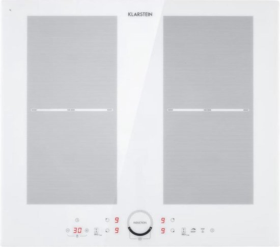 Klarstein Inductiekookplaat 4 zones – Glaskeramische kookplaat – Inbouw – Touch bediening met display – Digitale weergave & timerfunctie – Snel opwarmen – 7000 W