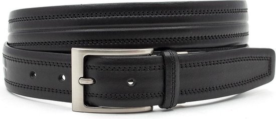 Gilmart Sportieve heren riem zwart met dubbele stiknaad - heren riem - 3.5 cm breed - Zwart - Echt Leer - Taille: 95cm - Totale lengte riem: 110cm