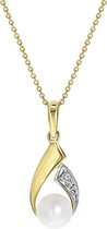 Lucardi - Dames Ketting met hanger parel&diamant 0,01ct - 14 karaat goud - Ketting - Cadeau - 45 cm - Geelgoud