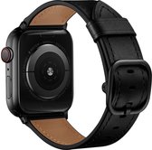 bandje geschikt voor Apple Watch 44MM / 42MM Bandje Leer met Modieuze Gespsluiting Zwart