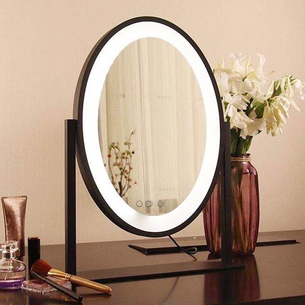 Make-up spiegel 365x85x475 mm - zwart Hollywood - Badkamerspiegels