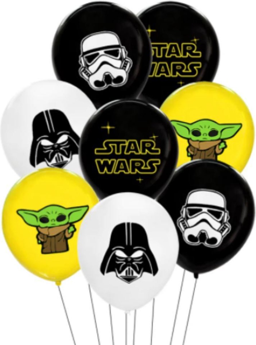 Baby Yoda Ballonnen - Mandalorian - Star Wars Ballonnen - Verjaardag Versiering - Baby Yoda - Darth Vader - Stormtrooper - 10 stuks - Geel Zwart Wit - Star Wars: The Mandalorian