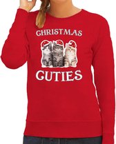 Kitten Kerstsweater / Kersttrui Christmas cuties rood voor dames - Kerstkleding / Christmas outfit XS