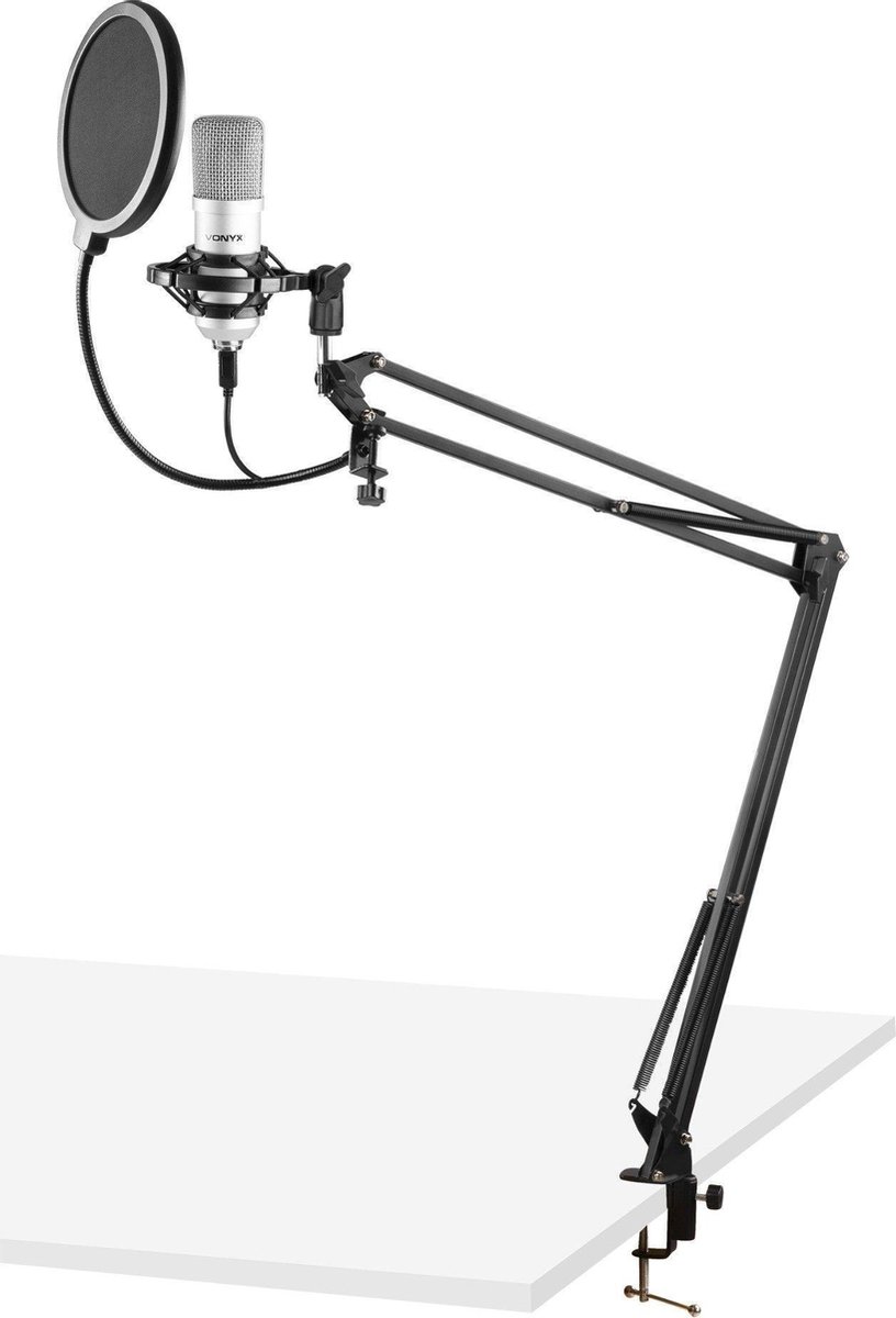 USB microfoon voor pc - Vonyx CMS300S - incl. microfoon arm, shockmount en popfilter - Titanium