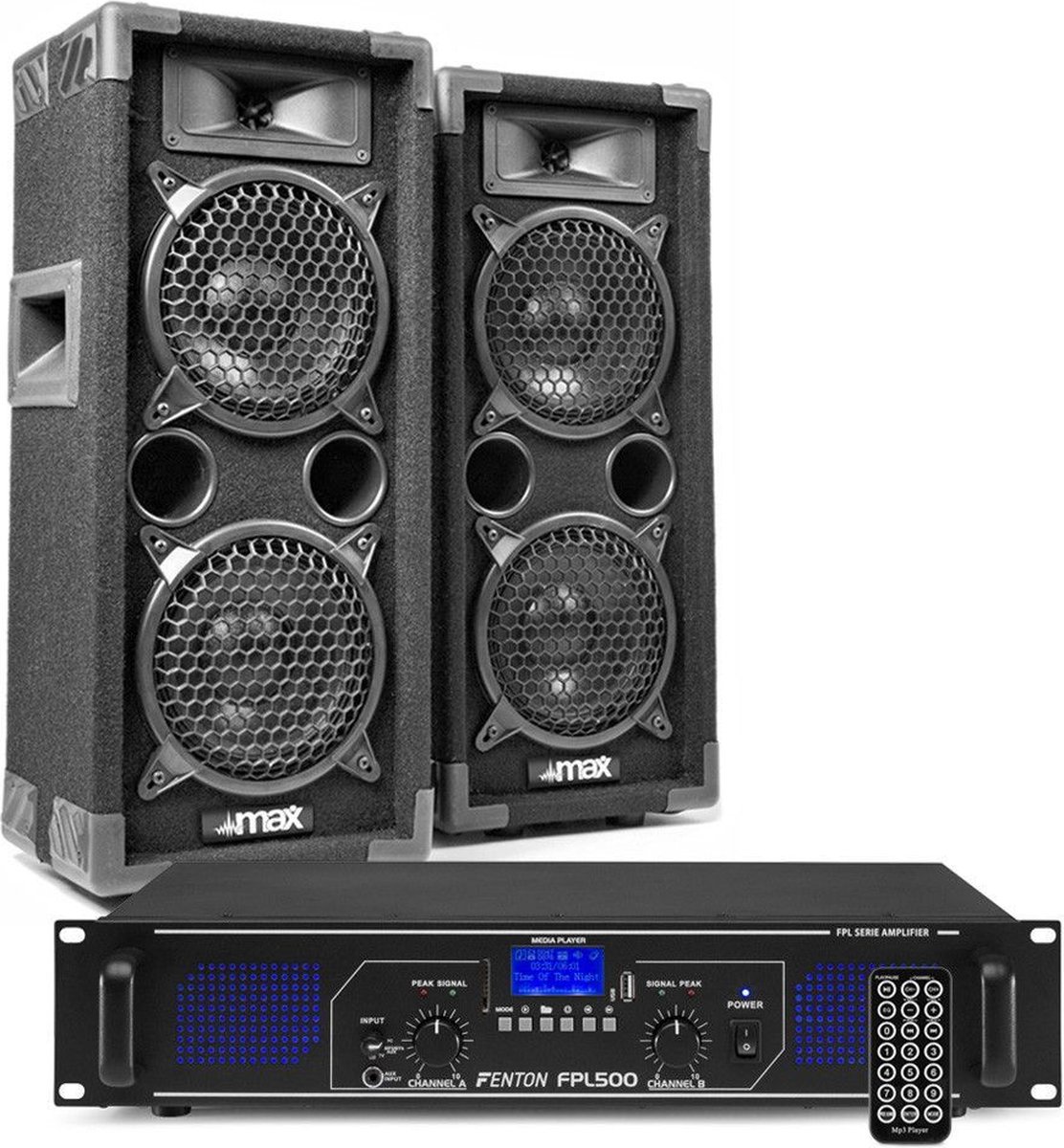 DJ geluidsinstallatie met Bluetooth - MAX26 DJ luidsprekers + Bluetooth versterker combinatie - 1200W - Fenton