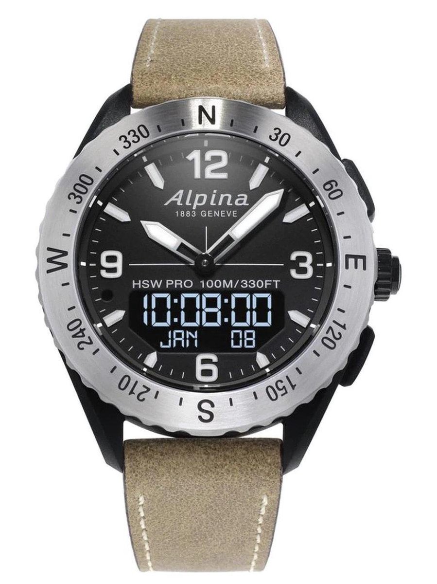 Alpina AlpinerX Smartwatch AL-283LBBW5SAQ6 Horloge - Leer - Bruin - Ø 46 mm