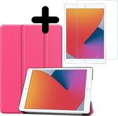 Hoes Geschikt voor iPad 10.2 2020 Hoes Book Case Hoesje Trifold Cover Met Screenprotector - Hoesje Geschikt voor iPad 8 Hoesje Bookcase - Roze