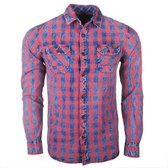 Earthbound - Heren Overhemd met  2 Borstzakjes - Geblokt - Blauw Rood