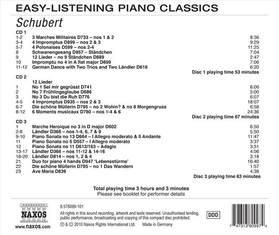 Various Artists - Schubert: Easy Listening: Piano Classics (3 CD ...