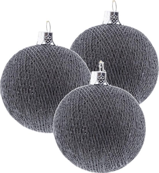 bol.com | 3x Grijze Cotton Balls kerstballen 6,5 cm - Kerstversiering -  Kerstboomdecoratie -...