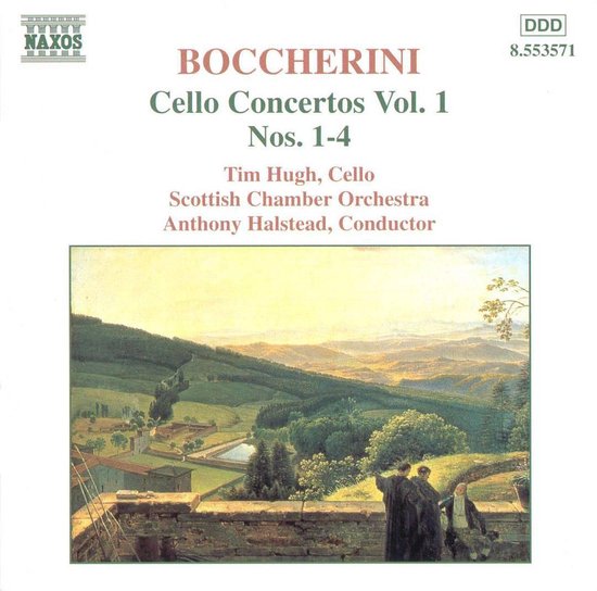 BOCCHERINI Cello Concertos Vol. 1 Nos. 1-4 met Tim Hugh, Cello en Scottish Chamber Orchestra onder leiding van Anthony Halstead. Met een schilderachtig Toscaans landschap op de voorgrond.