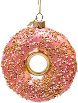 Vondels Glazen kerst decoratie donut met decoratie H11cm