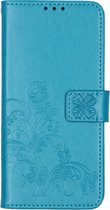 Klavertje Bloemen Booktype Xiaomi Redmi Note 8 hoesje - Turquoise