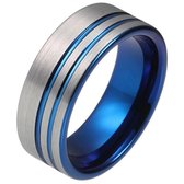 Wolfraam heren ring Dubbele Groef Geborsteld Zilverkleurig Blauw-21mm