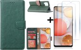 Samsung Galaxy A42 5G hoesje bookcase Groen - Galaxy A42 wallet case portemonnee - A42 book case hoes cover - 2X screenprotector / tempered glass