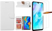 Huawei P30 Lite New Edition Hoesje / P30 Lite portemonnee hoesje Wit / book case met 2 pack screenprotector