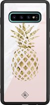 Samsung S10 Plus hoesje glass - Ananas | Samsung Galaxy S10+ case | Hardcase backcover zwart