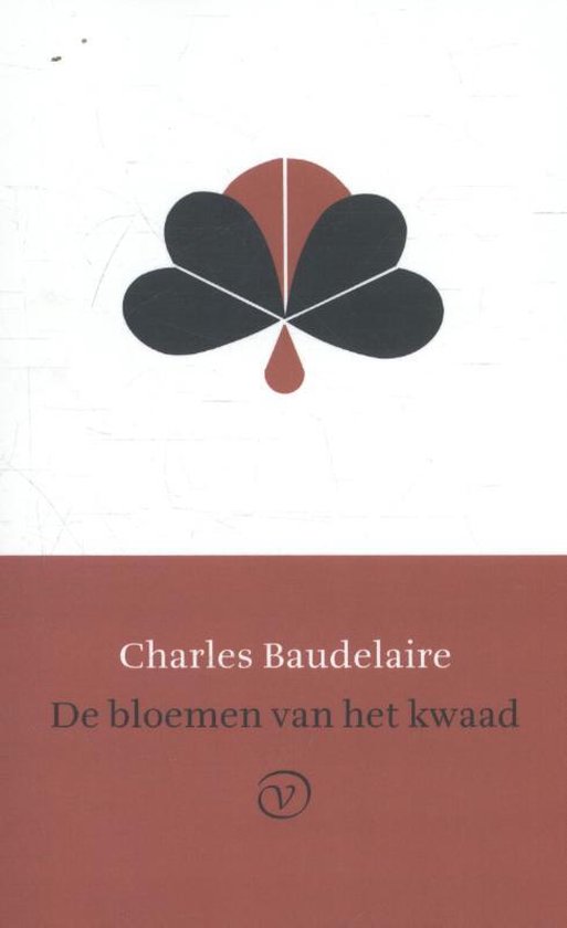 Couverture du livre 'Les Fleurs du mal' de Charles Baudelaire avec une illustration rouge et noire en forme de trèfle.