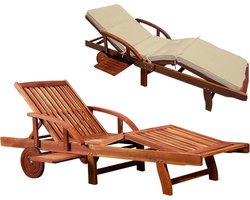 Casaria Ligstoel Tami Sun – Acacia incl. Kussen & Wielen – Beige