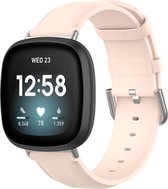 Versa 3 / Sense leren band - roze - Geschikt voor Fitbit -  - Horlogeband Armband Polsband