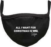 All i want for christmas is wijn Rustaagh kerst mondkapje - kerst - gezichtsmasker - wasbaar - niet medisch - zwart - tekst - bedrukt